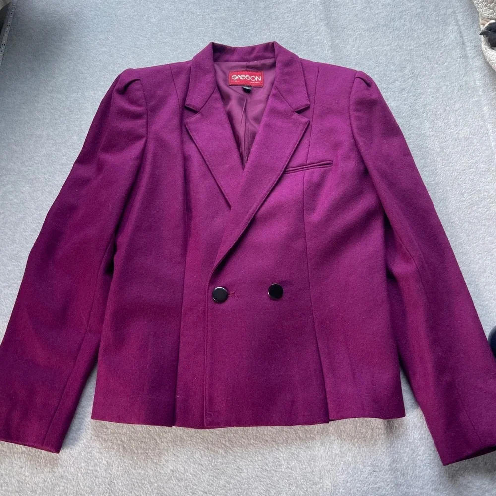 VTG Sasson Wool Blazer Sz 10 Magenta Cropped Double Breasted 80s Paris NY - Picture 16 of 16
